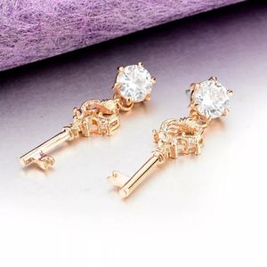 Gold Key Pendant Crystal Charm Dangle Earrings